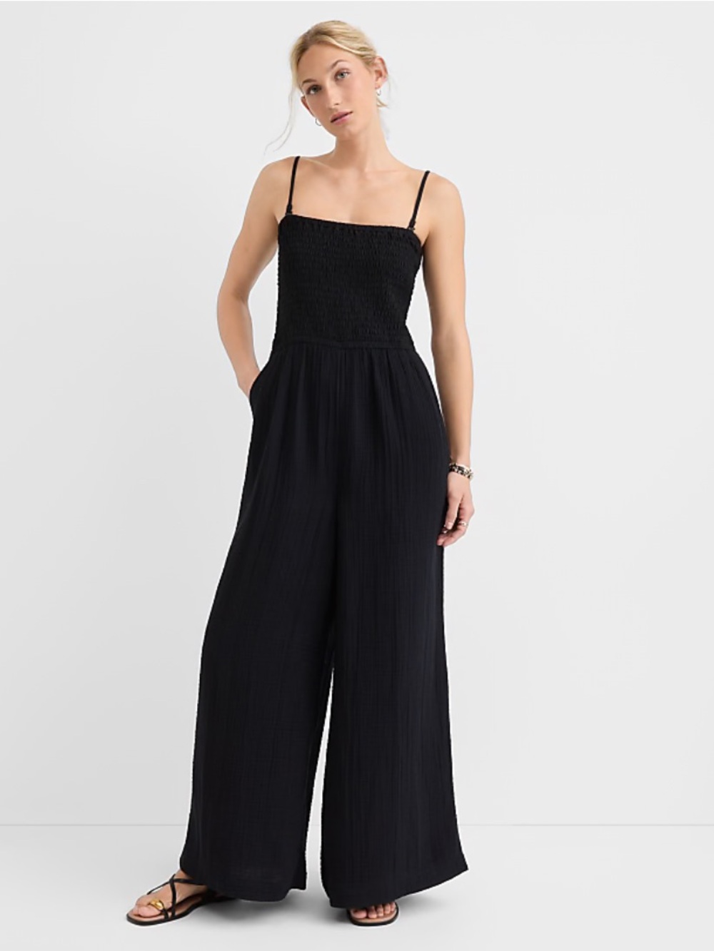 New LOFT Beach Triple Cloth Smocked Jumpsuit